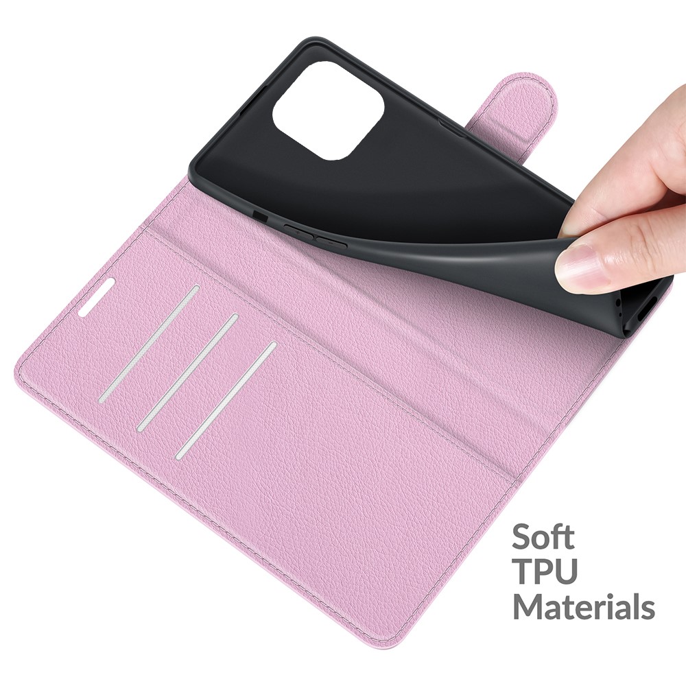  iPhone 13 Pro Max Fodral Litchi Läder Ljus Rosa