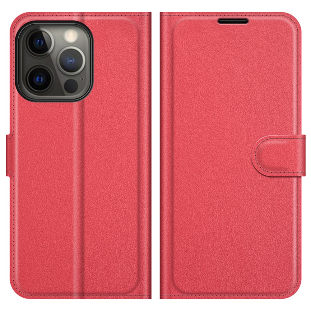  iPhone 13 Pro Max Fodral Litchi Läder Röd