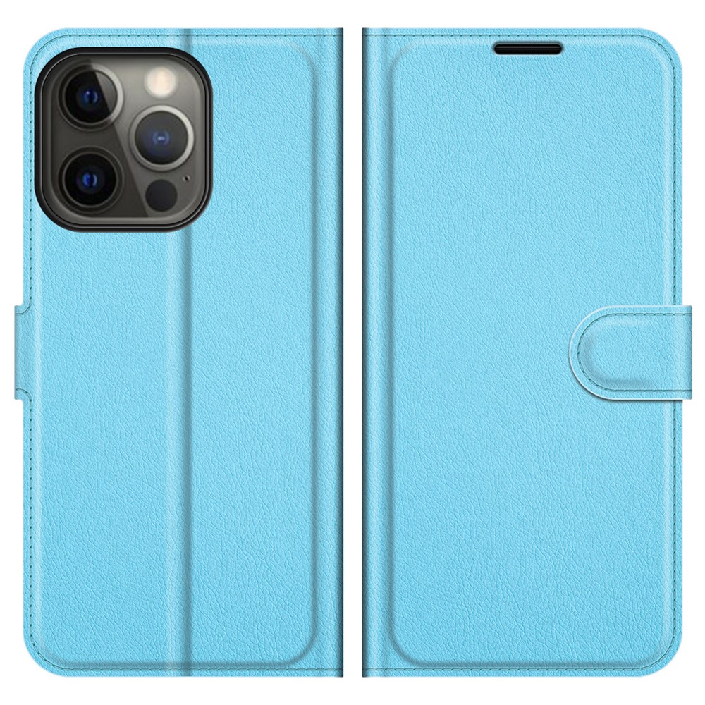  iPhone 13 Pro Max Fodral Litchi Läder Ljus Blå