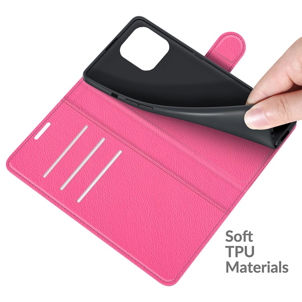  iPhone 13 Pro Max Fodral Litchi Läder Rosa