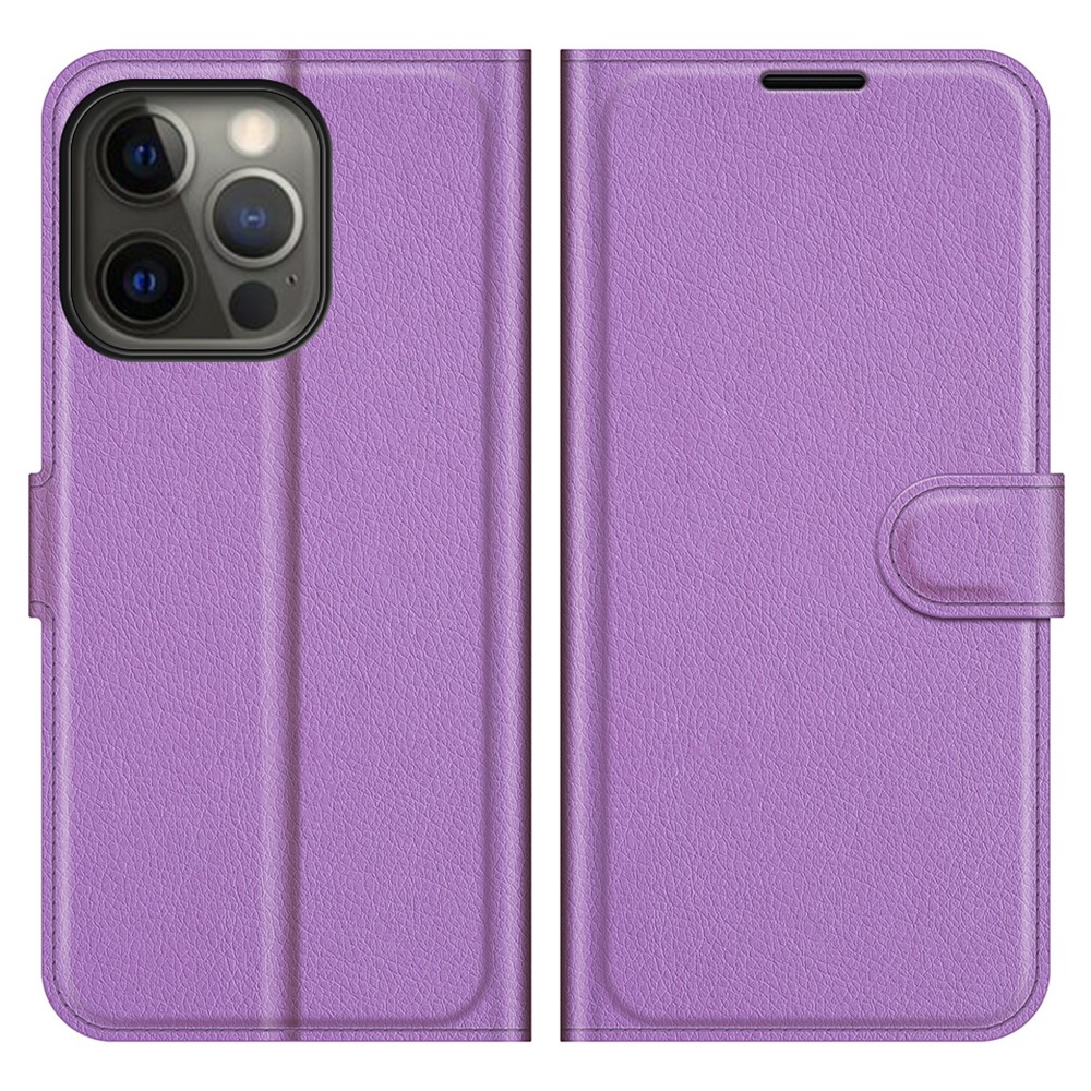  iPhone 13 Pro Max Fodral Litchi Läder Lila