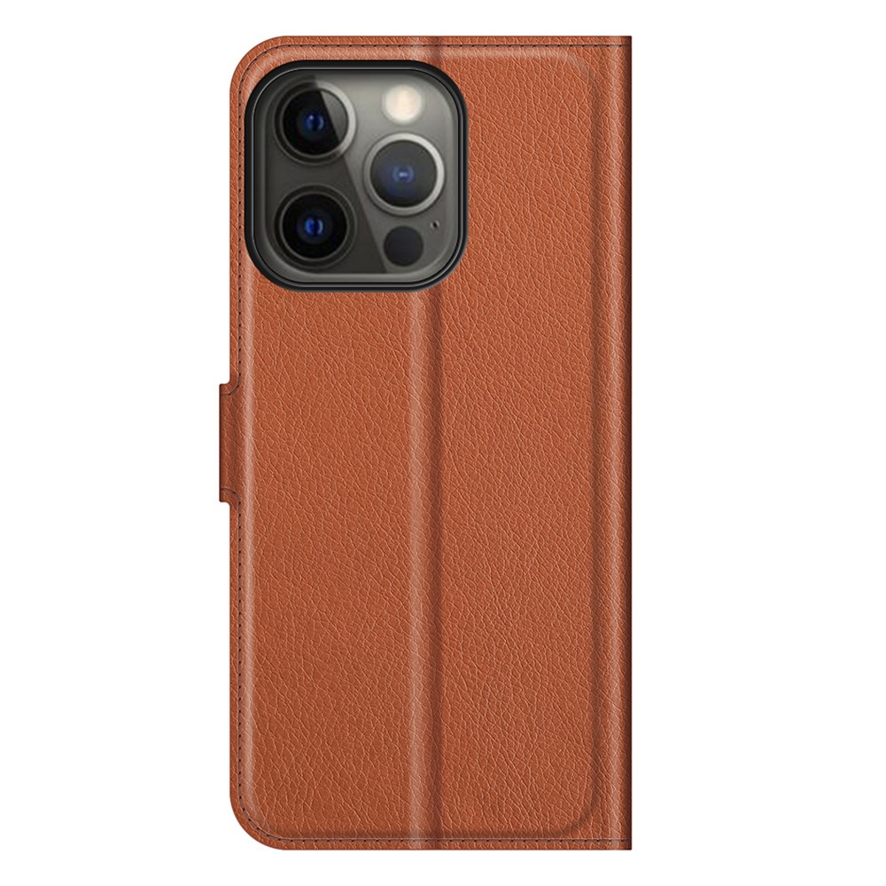  iPhone 13 Pro Max Fodral Litchi Läder Brun
