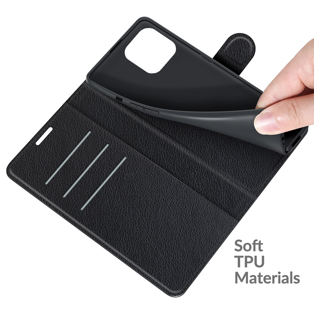  iPhone 13 Pro Fodral Litchi Läder Svart
