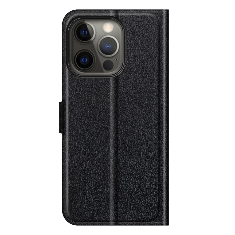 iPhone 13 Pro Fodral Litchi Läder Svart