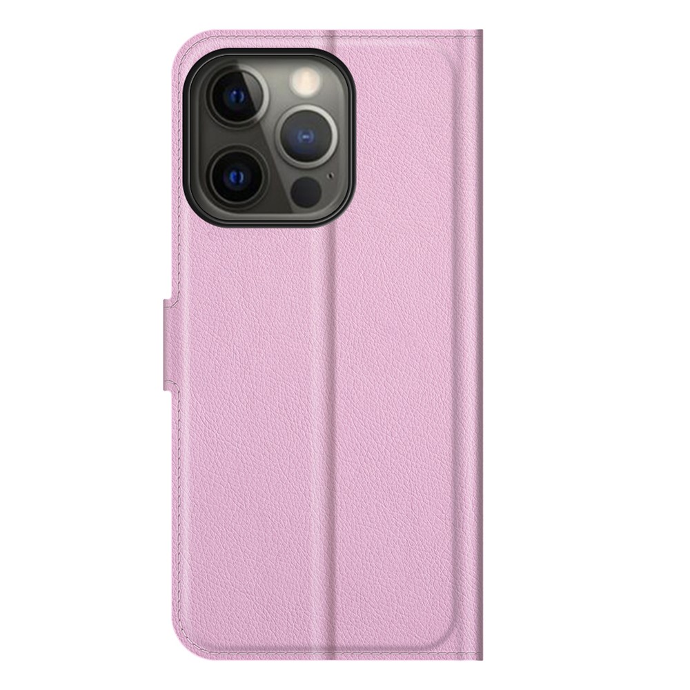  iPhone 13 Pro Fodral Litchi Läder Ljus Rosa