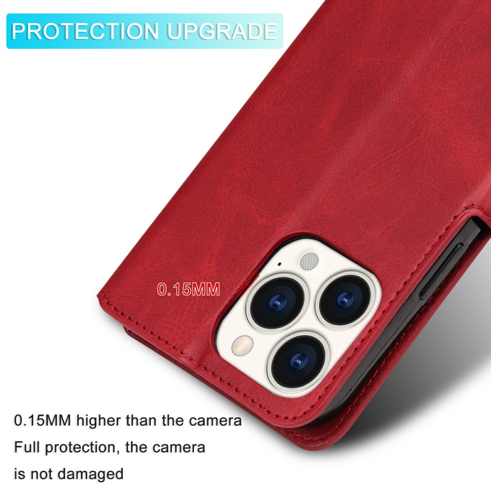  iPhone 13 Pro Max Fodral Läder Röd