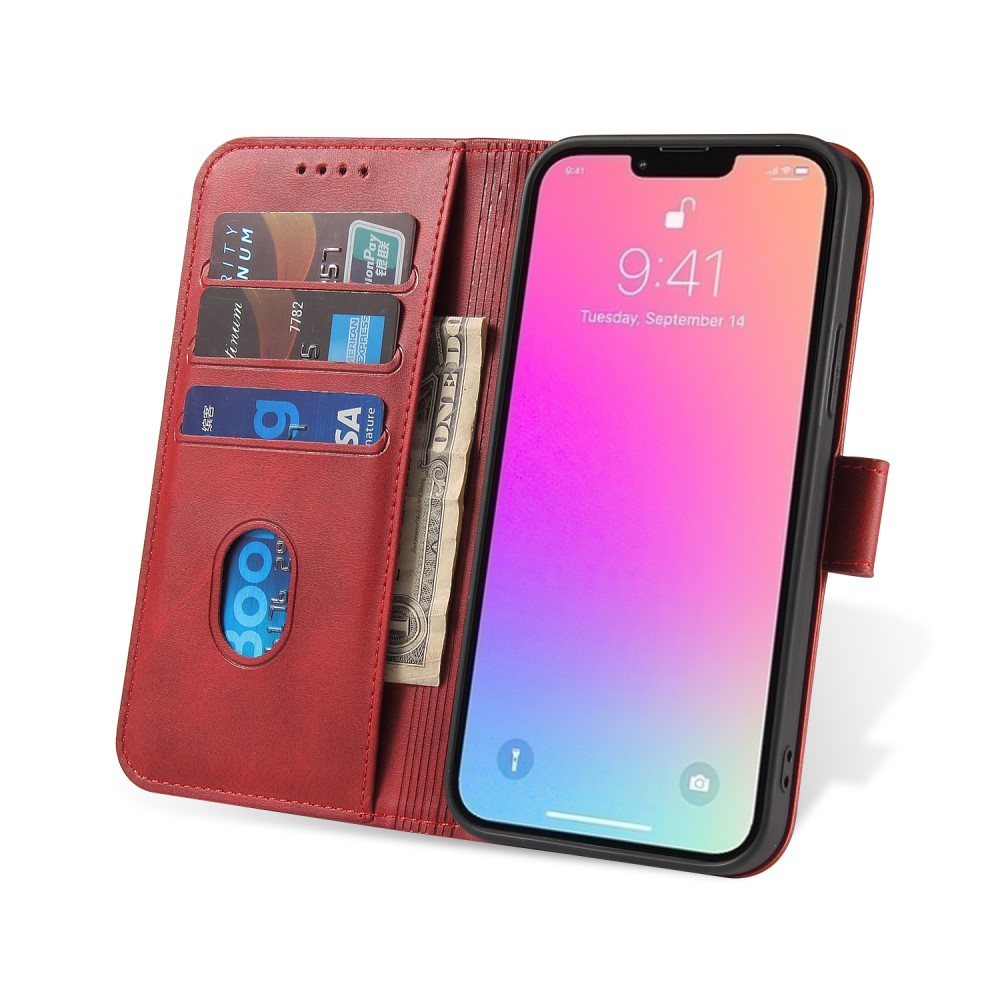  iPhone 13 Pro Plånboksfodral Läder Röd