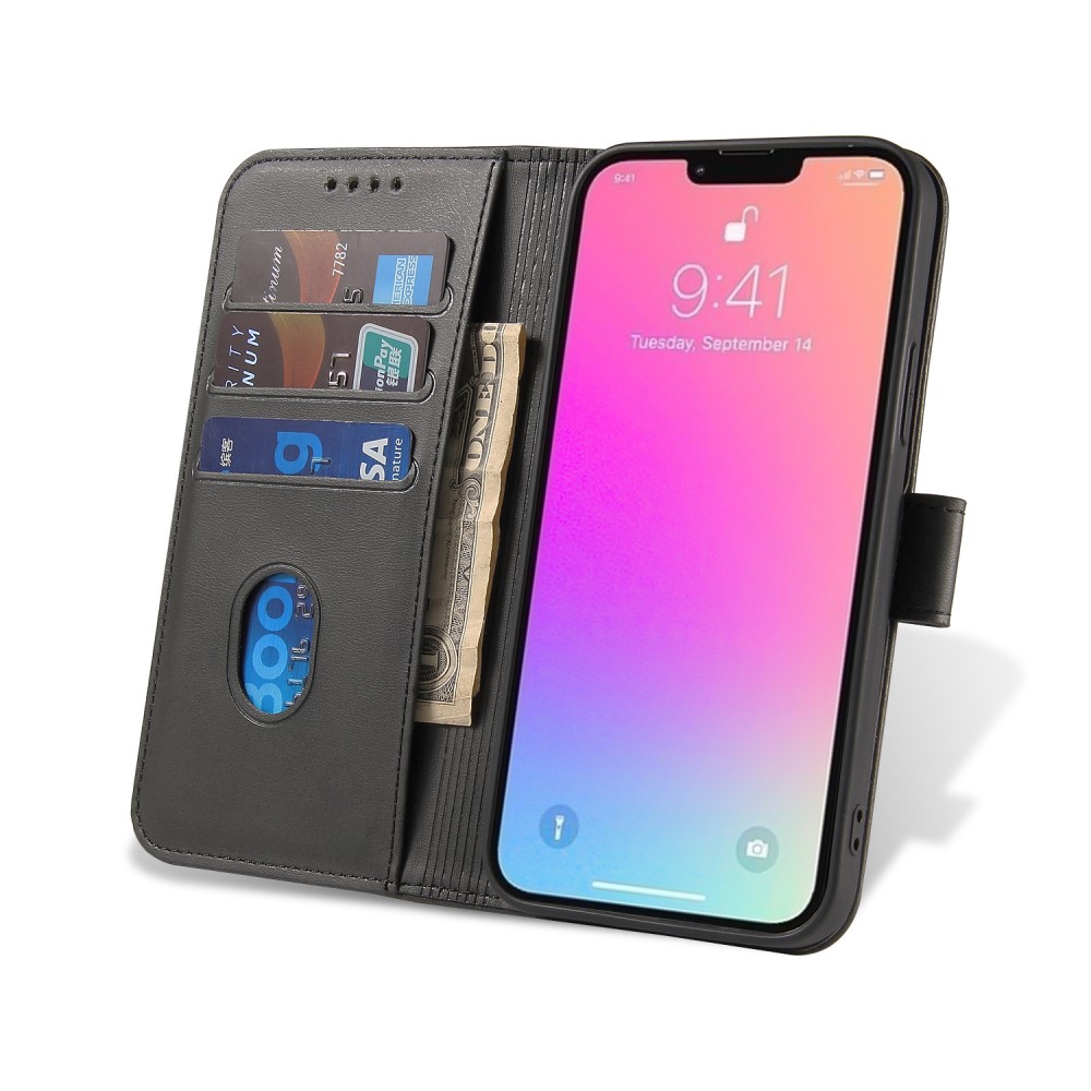  iPhone 13 Pro Plånboksfodral Läder Svart