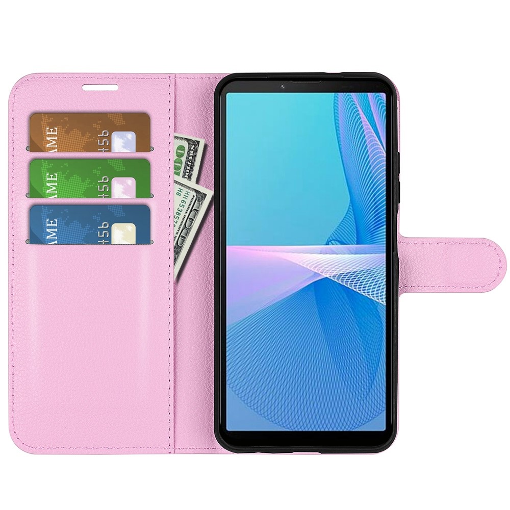  Sony Xperia 10 IV Fodral Litchi Läder Ljus Rosa