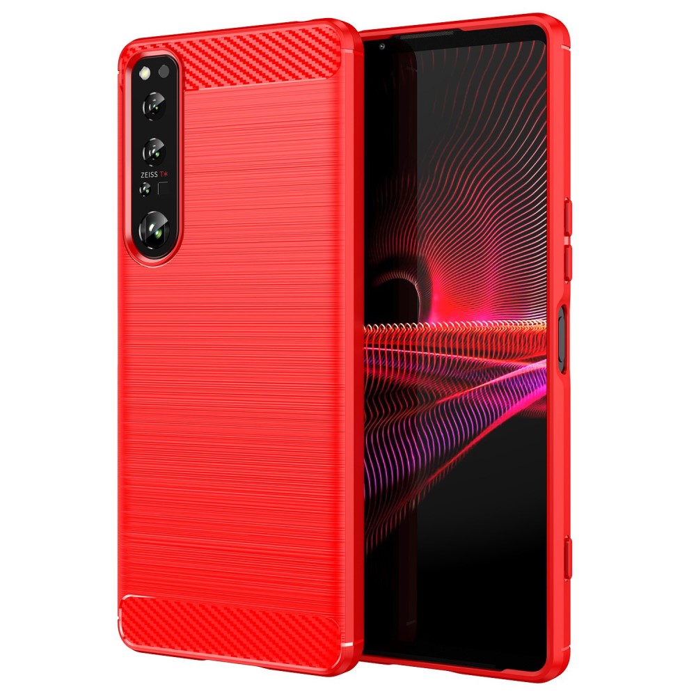  Sony Xperia 1 IV Skal Borstad Stål Textur Röd