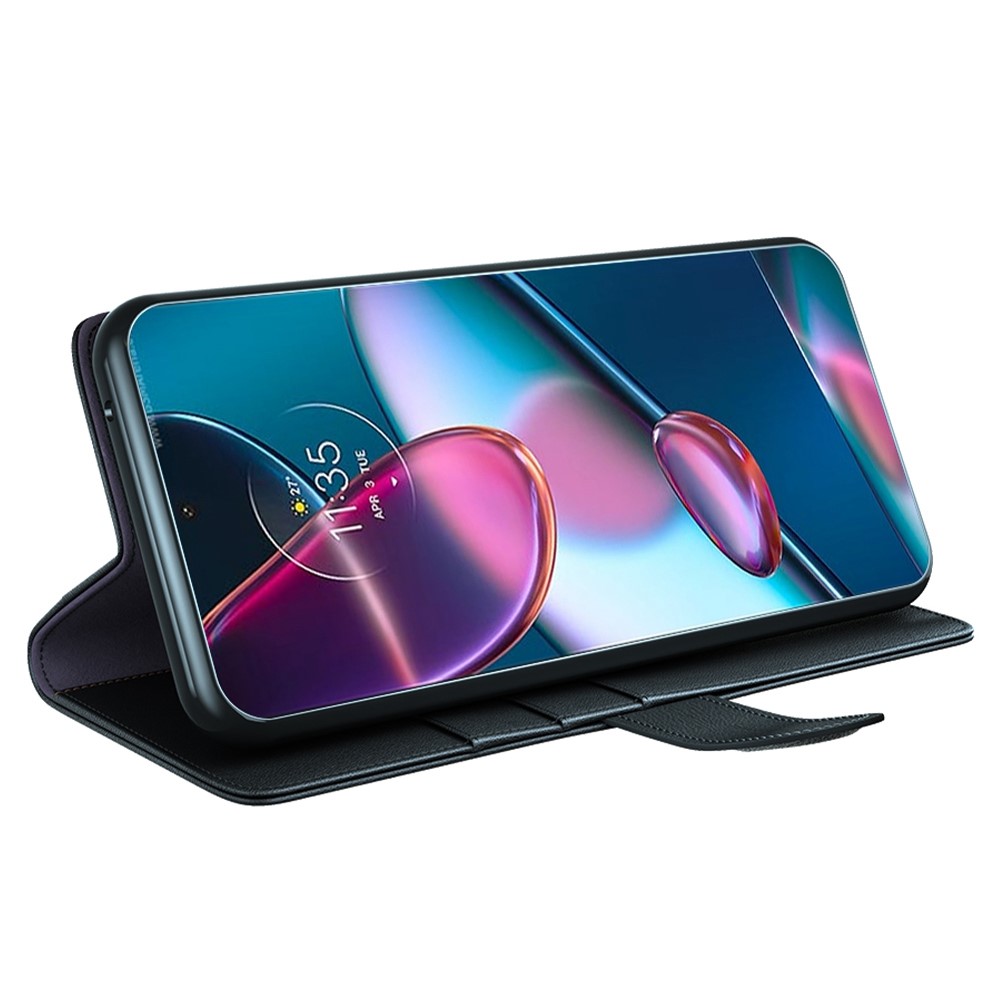  Motorola Edge 30 Pro Fodral Premium Äkta Läder Svart