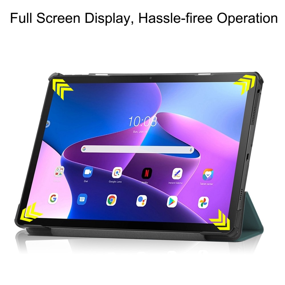  Lenovo Tab M10 Plus Gen 3 Fodral Tri-Fold Mörk Grön