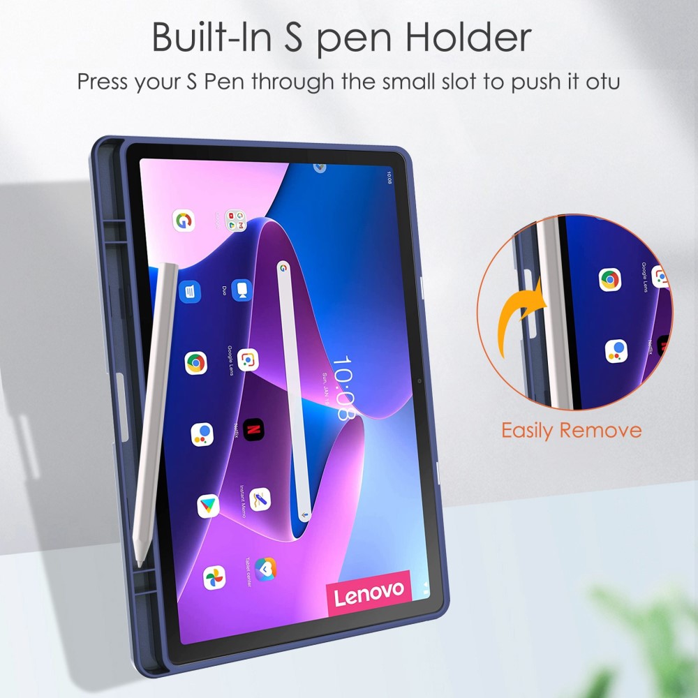  Lenovo Tab M10 Plus Gen 3 Fodral Tri-Fold Hybrid Mörk Blå