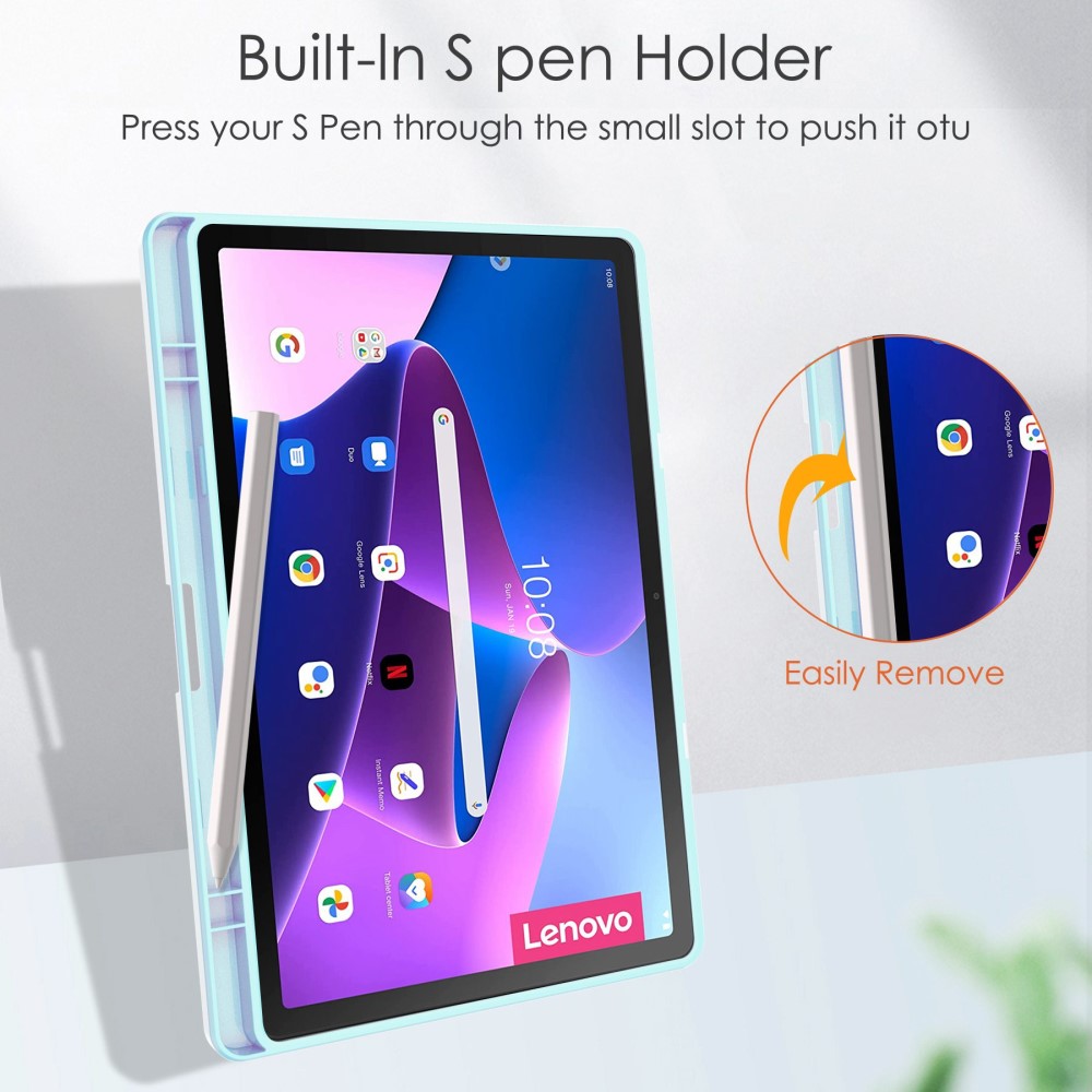  Lenovo Tab M10 Plus Gen 3 Fodral Tri-Fold Hybrid Ljus Blå