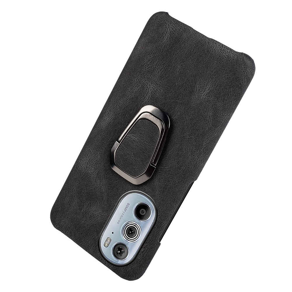  Motorola Edge 30 Pro Skal Ring Läderbelagt Svart