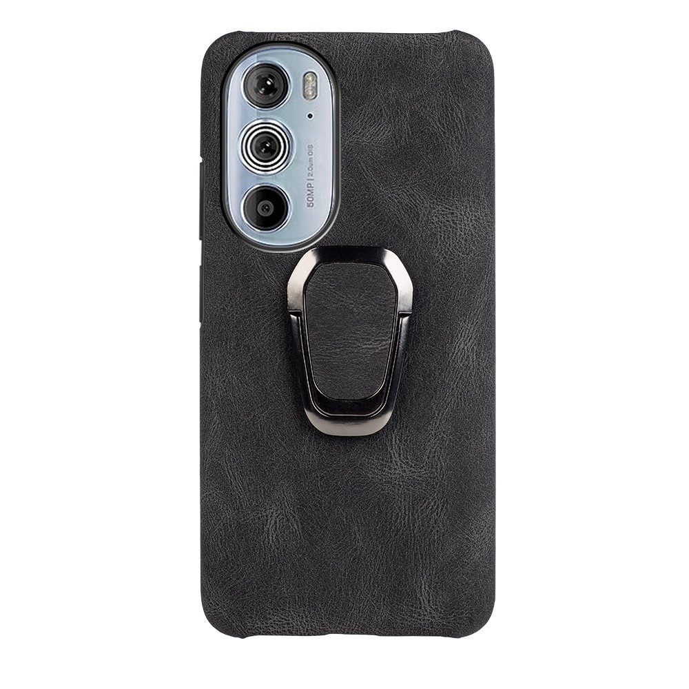  Motorola Edge 30 Pro Skal Ring Läderbelagt Svart