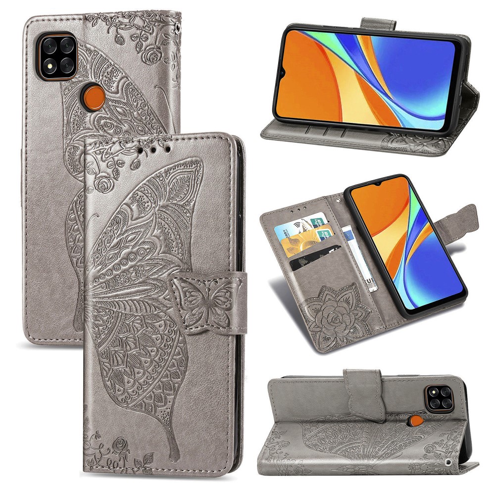  Xiaomi Redmi 9C Fodral Butterfly Grå