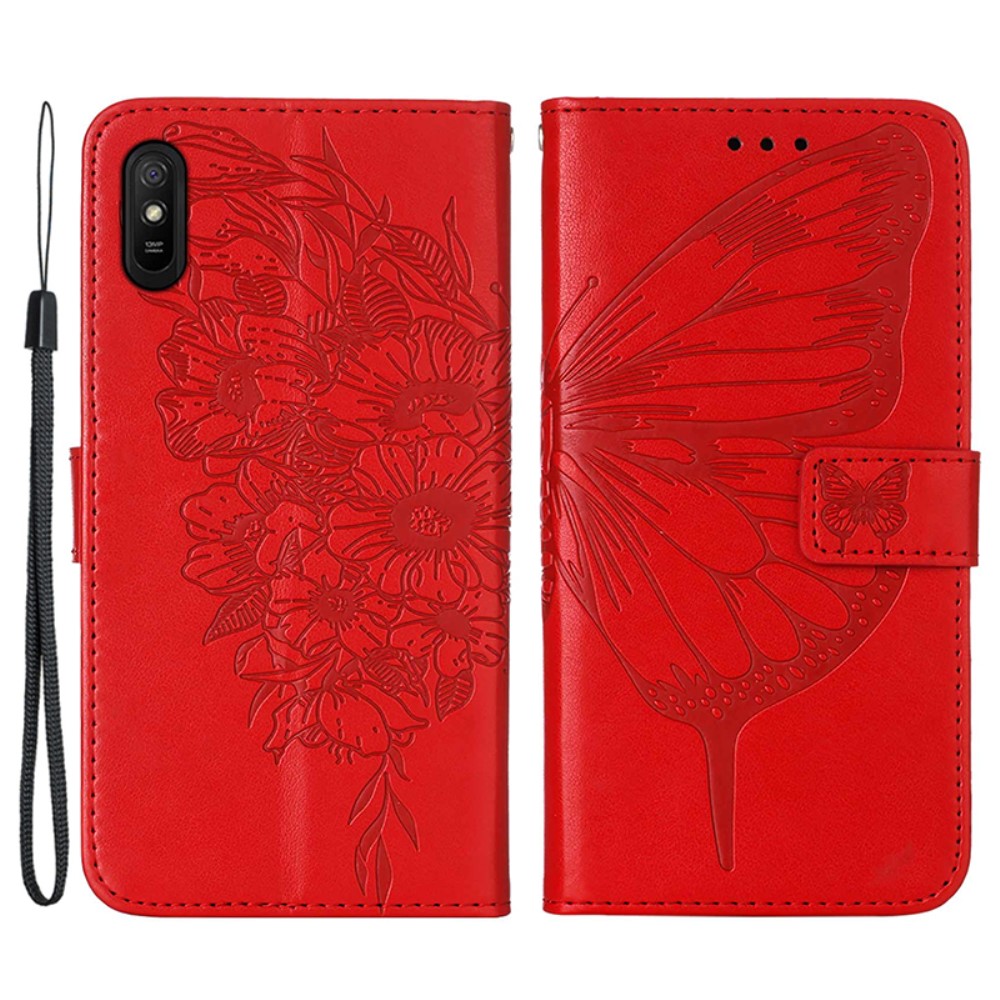 Xiaomi Redmi 9A / 9AT Fodral Butterfly Röd