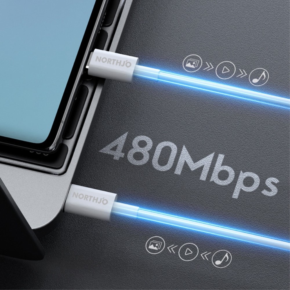 NORTHJO NORTHJO 1m 60W PD USB-C - USB-C Snabbladdnings Kabel Vit