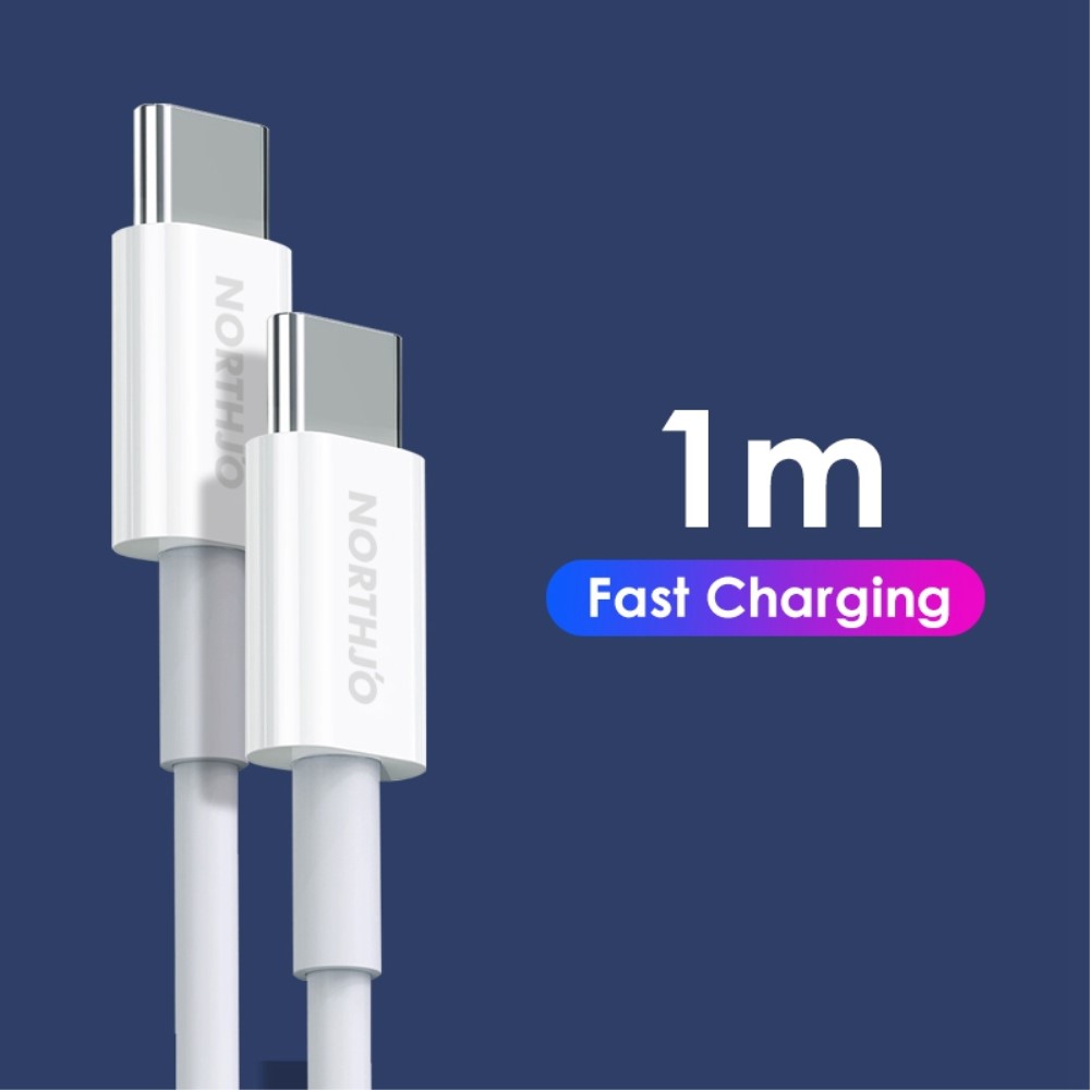 NORTHJO NORTHJO 1m 60W PD USB-C - USB-C Snabbladdnings Kabel Vit