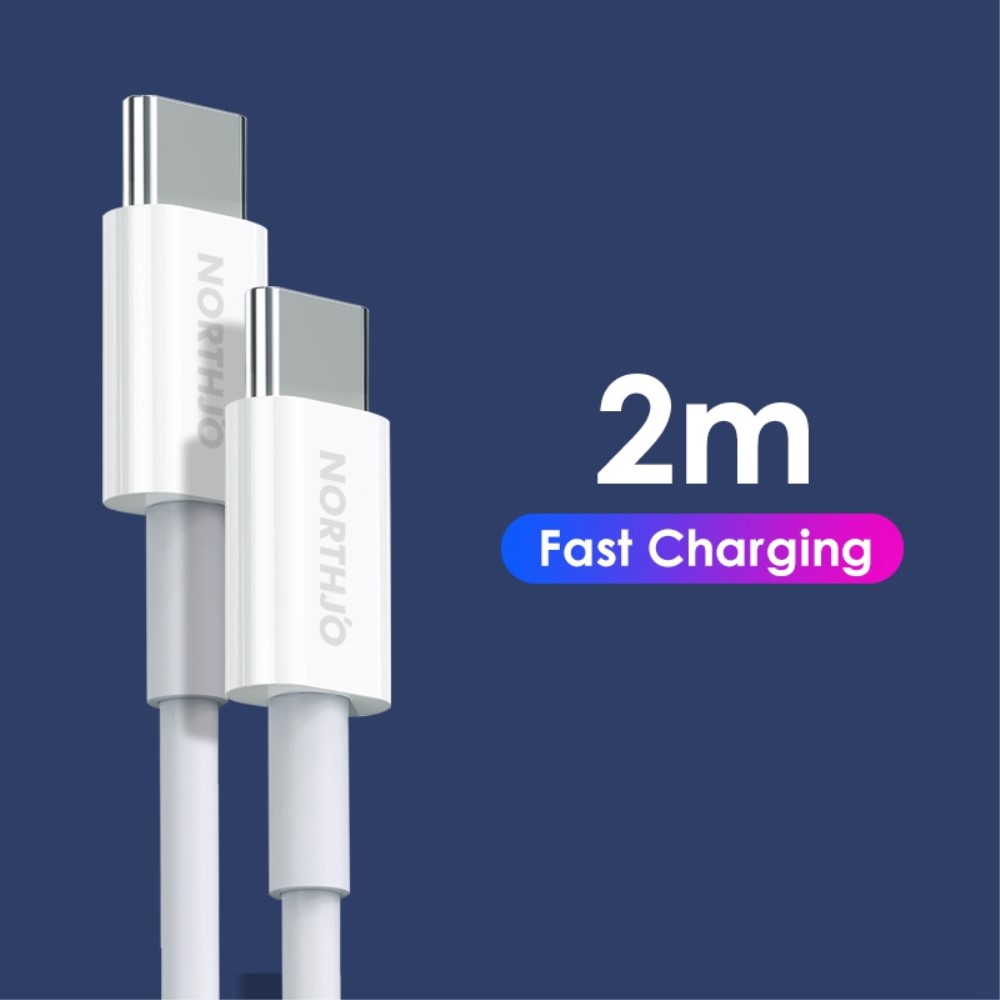 NORTHJO NORTHJO 2m 60W PD USB-C - USB-C Snabbladdnings Kabel Vit