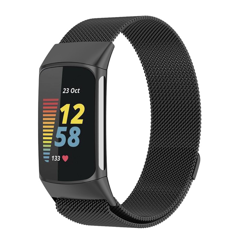  Fitbit Charge 6 / 5 Metall Armband Milanese Loop Svart