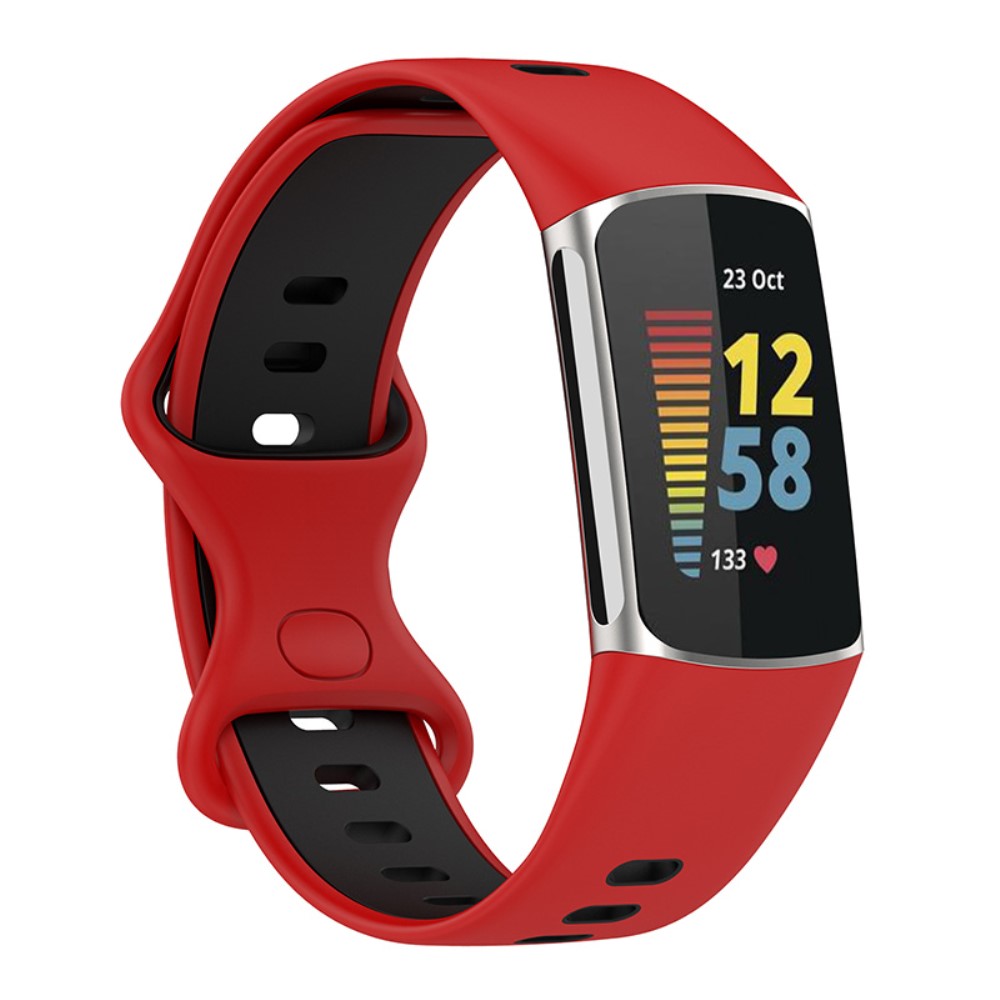  Fitbit Charge 6 / 5 Armband Silikon Tvåfärgat Röd/Svart