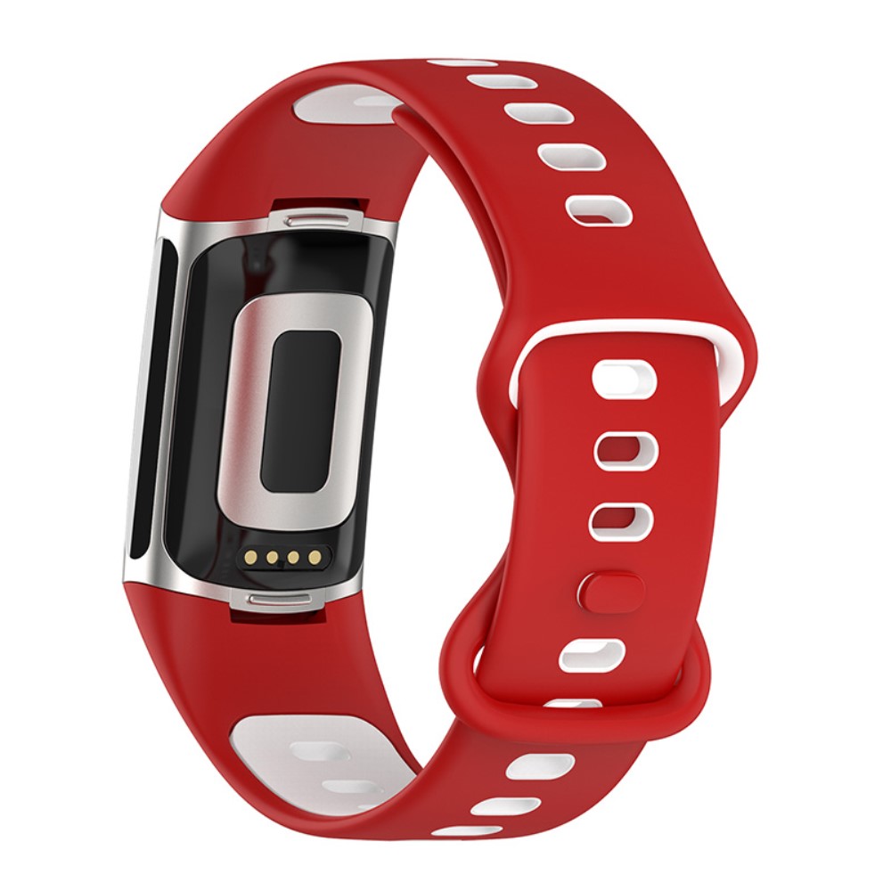  Fitbit Charge 6 / 5 Armband Silikon Tvåfärgat Röd/Vit