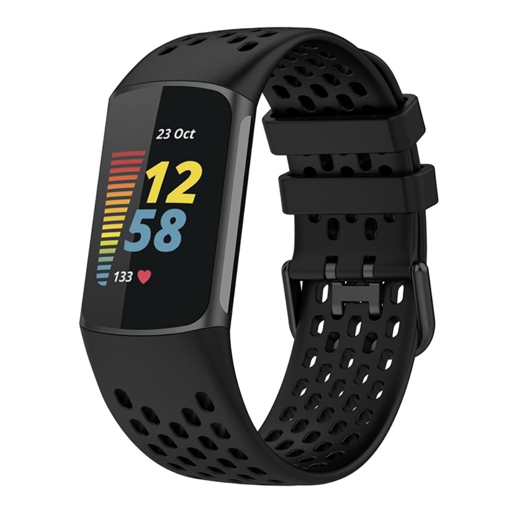  Fitbit Charge 6 / 5 Armband Silikon Ihåligt Svart