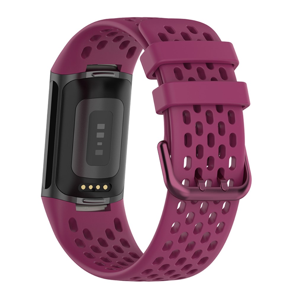  Fitbit Charge 6 / 5 Armband Silikon Ihåligt Vinröd
