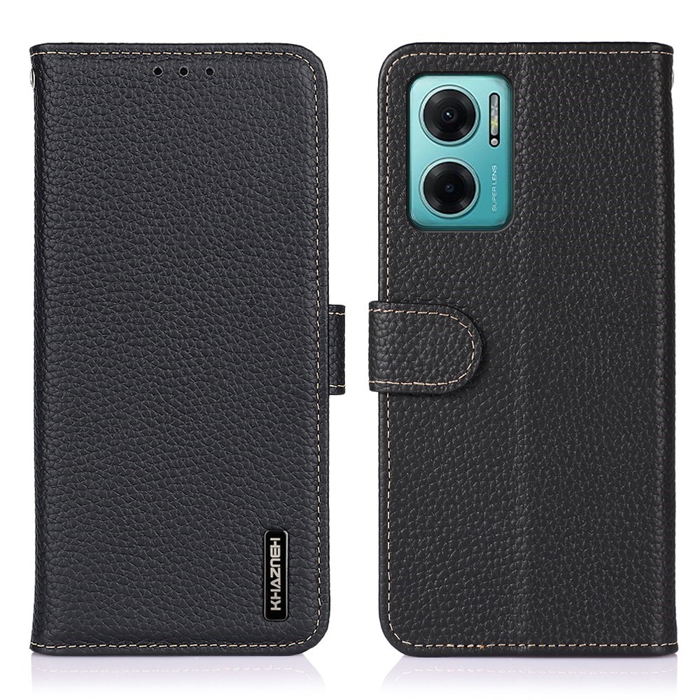 KHAZNEH KHAZNEH Xiaomi Redmi 10 5G Fodral Litchi Äkta Läder Svart