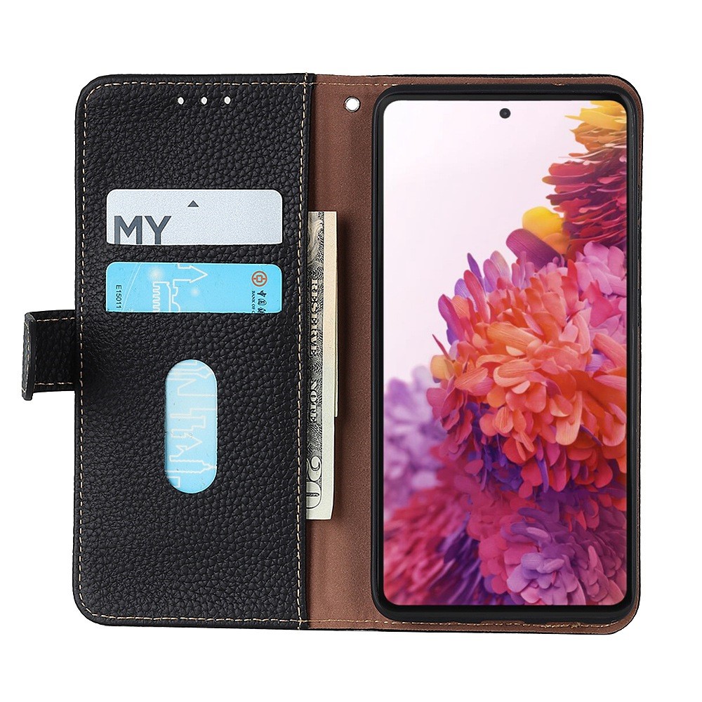 KHAZNEH KHAZNEH Xiaomi Redmi 10 5G Fodral Litchi Äkta Läder Svart