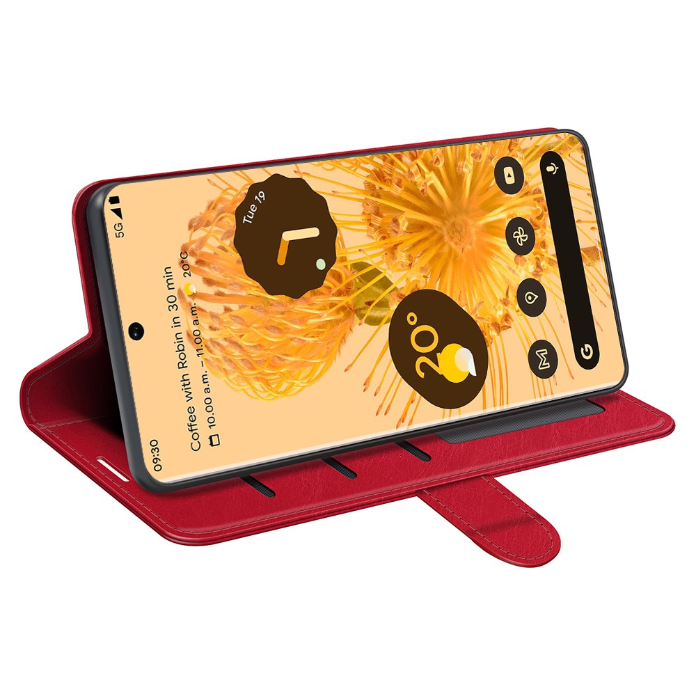  Google Pixel 7 Fodral Crazy Horse Läder Röd