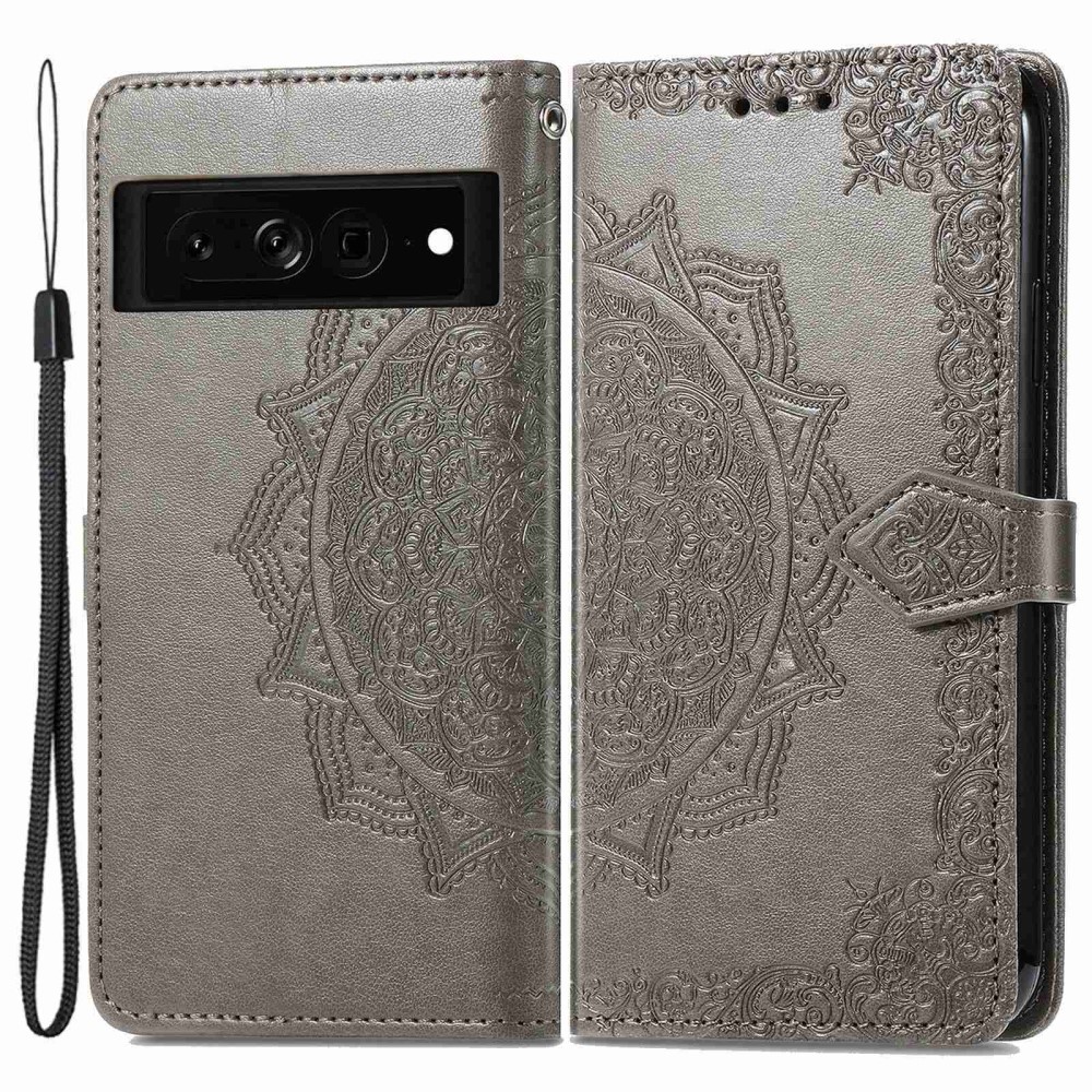  Google Pixel 7 Fodral Mandala Läder Grå