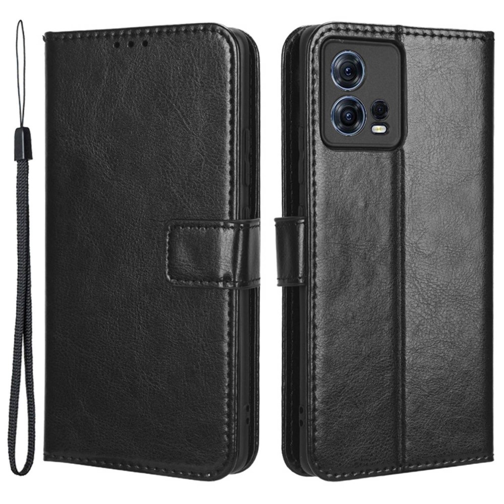  Motorola Edge 30 Fusion 5G Fodral Crazy Horse Läder Svart