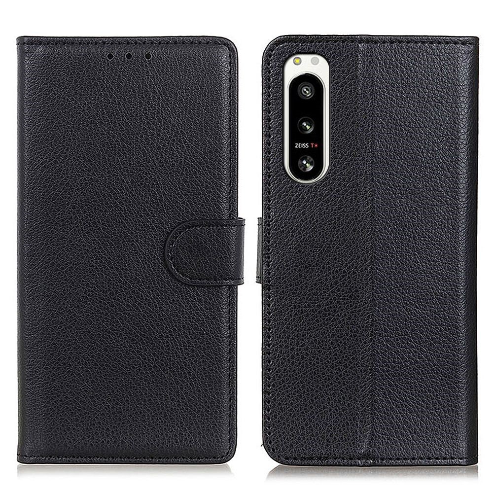  Sony Xperia 5 IV Fodral Litchi Läder Svart