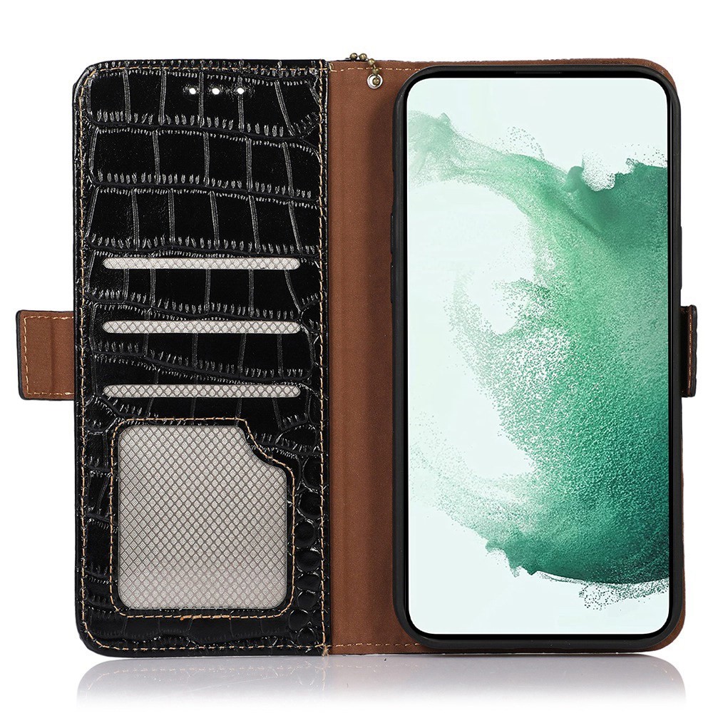  Sony Xperia 5 IV Fodral Äkta Läder Krokodil Textur Svart