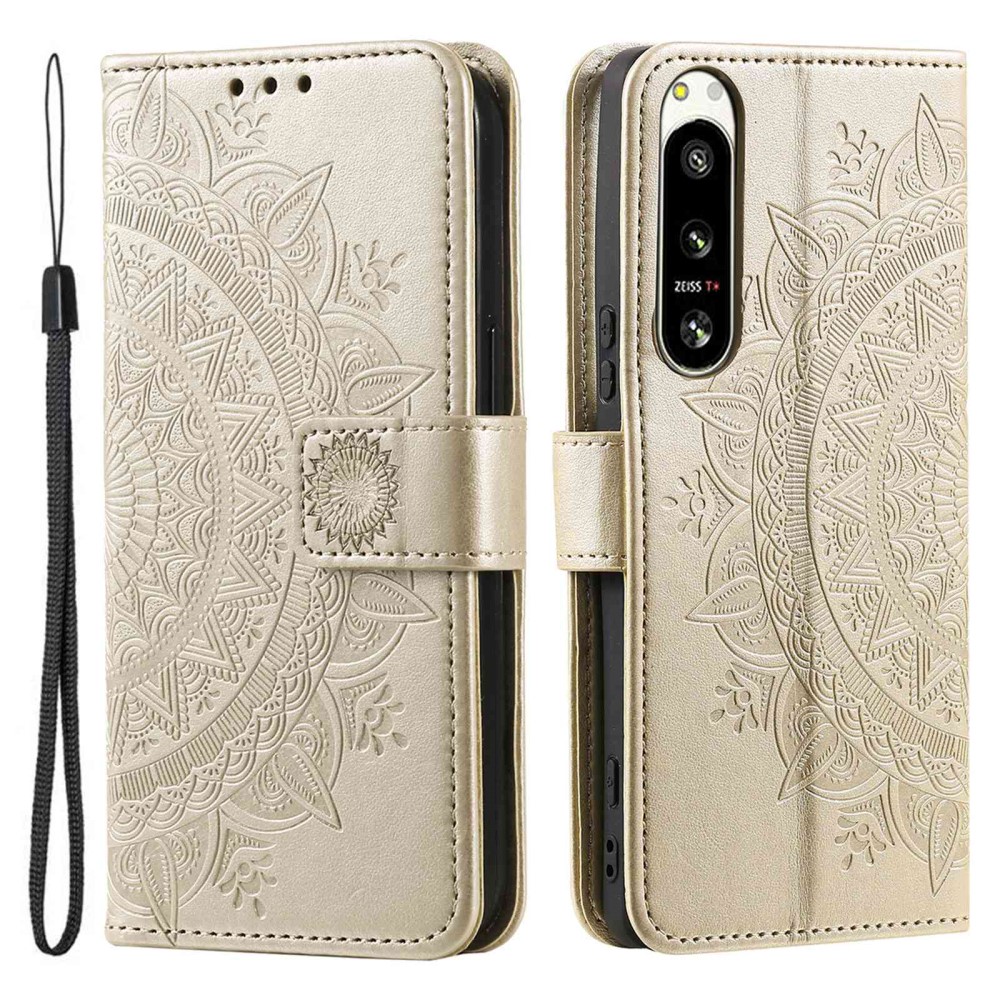  Sony Xperia 5 IV Fodral Mandala Läder Guld
