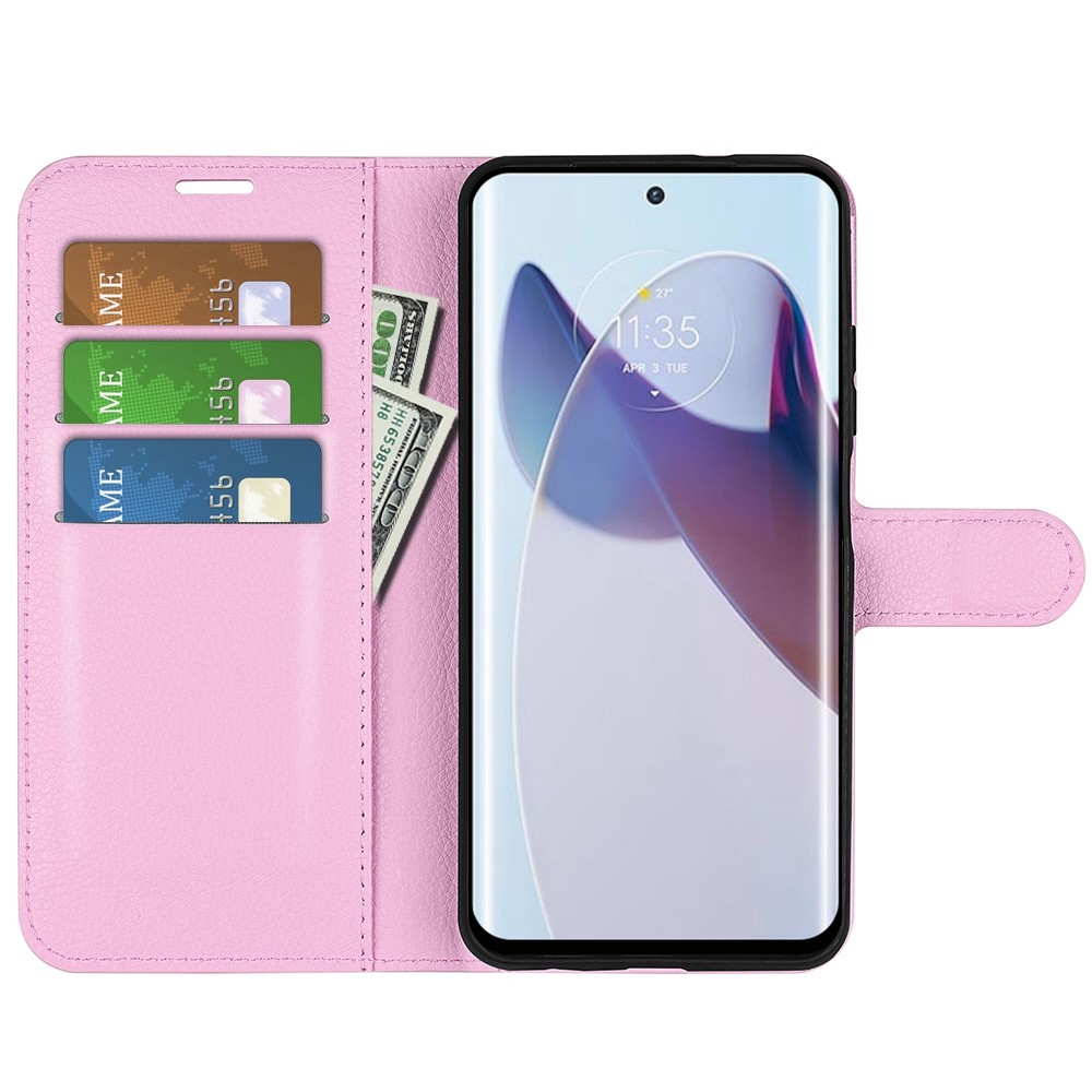  Motorola Edge 30 Ultra 5G Fodral Litchi Läder Ljus Rosa