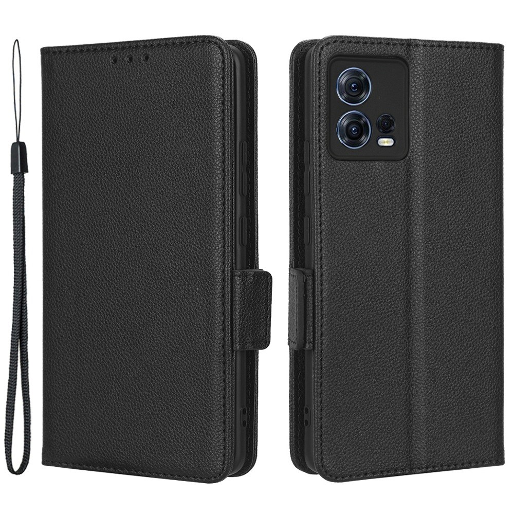  Motorola Edge 30 Fusion 5G Fodral Litchi Läder Svart