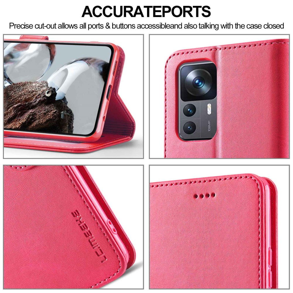 LC.IMEEKE LC.IMEEKE Xiaomi 12T / 12T Pro Fodral Läder Röd/Rosa