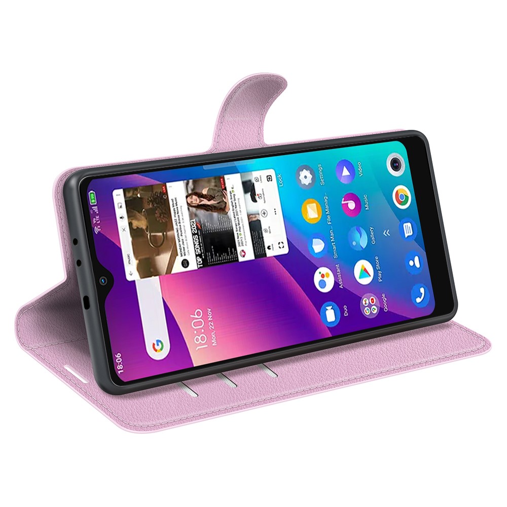 TCL 305 (2022) Fodral Litchi Läder Ljus Rosa