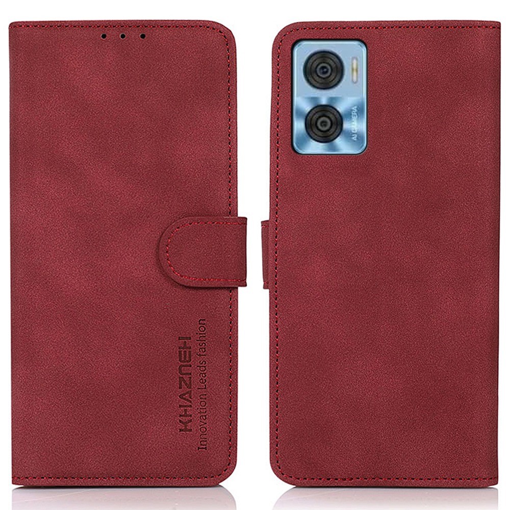 KHAZNEH KHAZNEH Motorola Moto E22i Fodral Retro Läder Röd