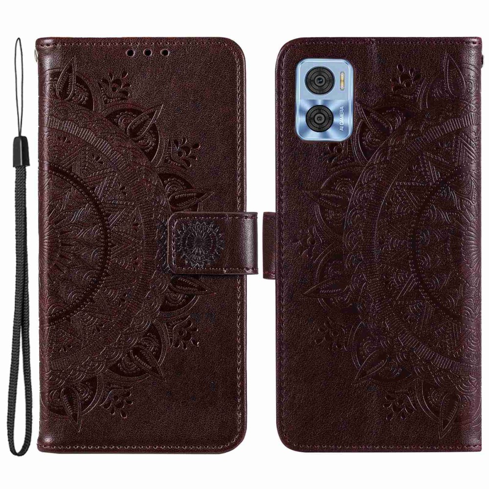  Motorola Moto E22i Fodral Mandala Läder Brun