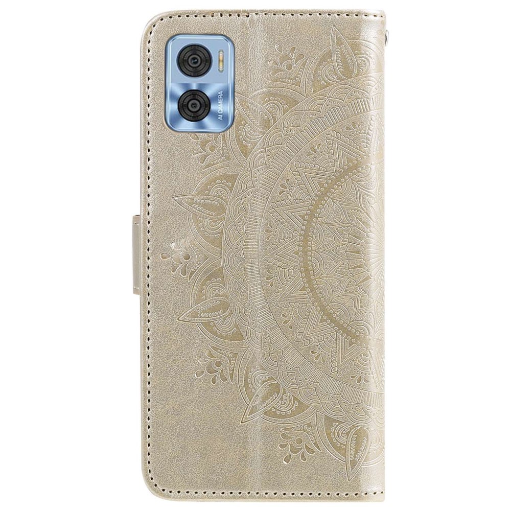  Motorola Moto E22i Fodral Mandala Läder Guld