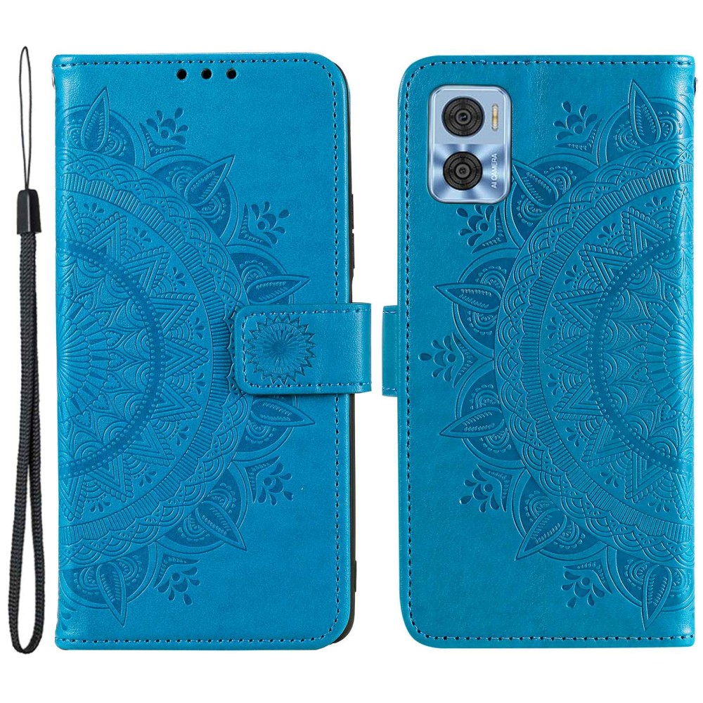  Motorola Moto E22i Fodral Mandala Läder Blå