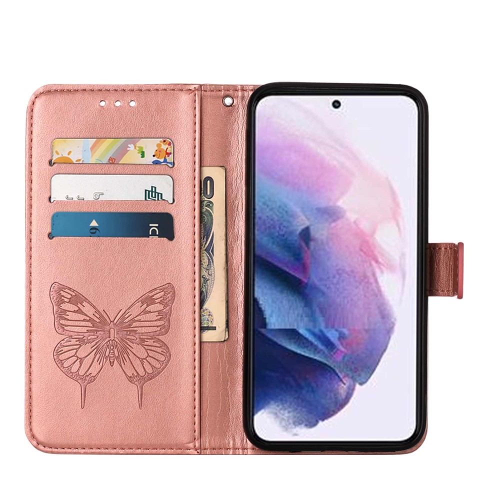  Samsung Galaxy S23 Fodral Fjäril Tryck Roséguld