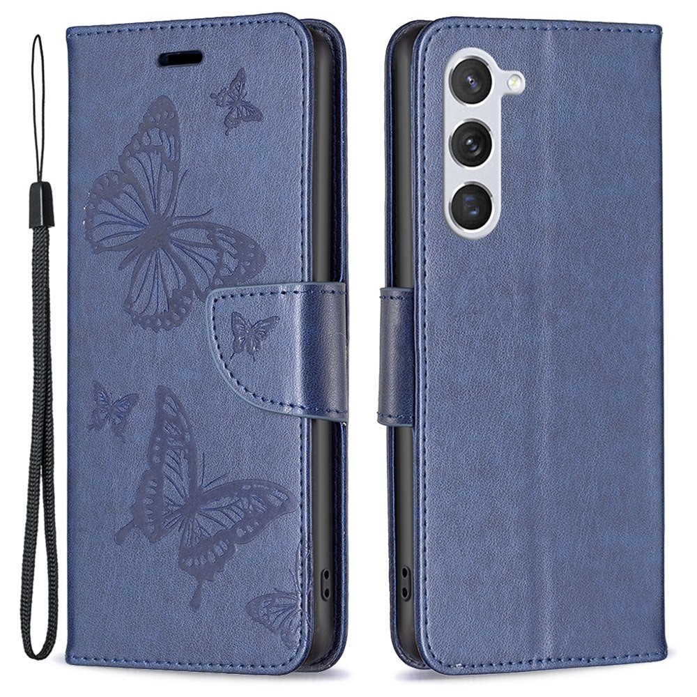  Samsung Galaxy S23 Fodral Med Fjäril Tryck Mörk Blå