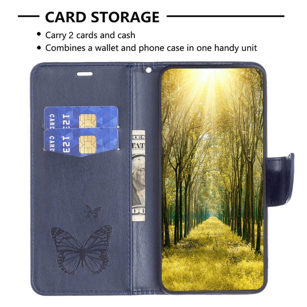  Samsung Galaxy S23 Fodral Med Fjäril Tryck Mörk Blå