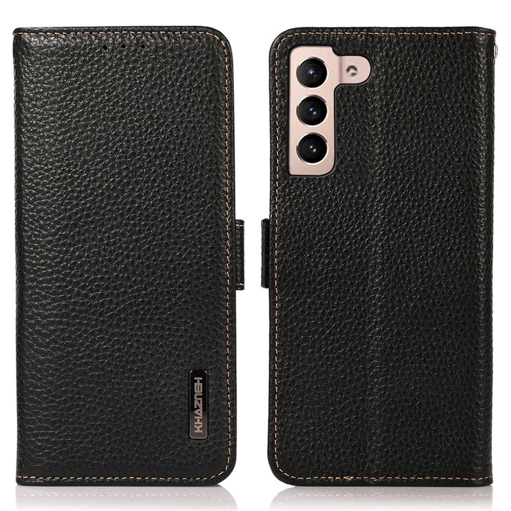 KHAZNEH KHAZNEH Galaxy S23 Fodral RFID Litchi Äkta Läder Svart